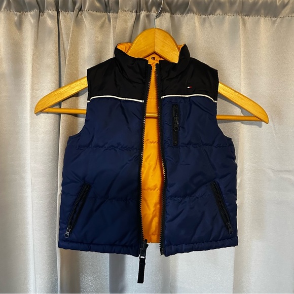 Tommy Hilfiger Infant Puffer Zipper‎ Vest Blue yellow  Size 3-6 Months - Picture 1 of 5